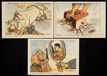 229491 - 1950 soubor 3ks protiimperialistických kreslených karikatu