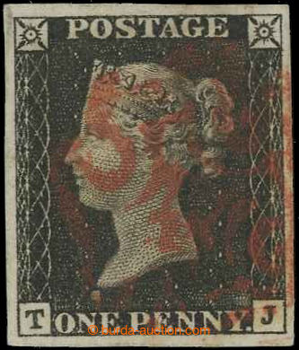 229502 - 1840 SG.2, Penny Black černá, TD 1a, písmena T-J, lehký 