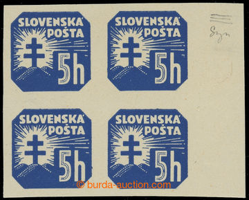 229625 - 1939 Sy.NV 11Xx, Znak 5h modrá bez průsvitky, 4-blok s pra