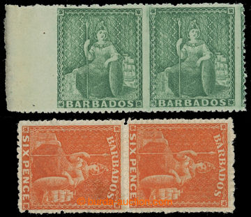 229739 - 1861-1870 SG. 21a, 32, marginal Britania pair 1/2P blue gree