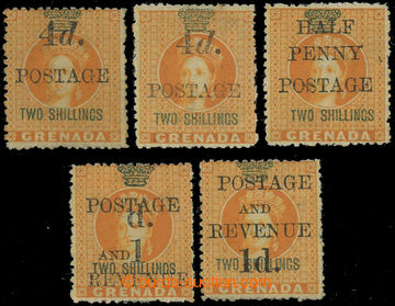 229746 - 1888-1891 SG.41-45, 5x Victoria Chalon Head 2Sh orange with 