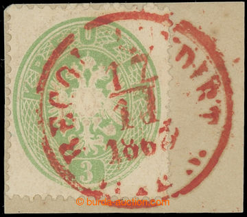 229775 - 1863 Ferch.25, Coat of arms 3 Kreuzer green, perf 14, on cut