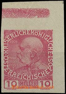 23004 - 1908 imperforated stamp. 10h with upper margin and print led