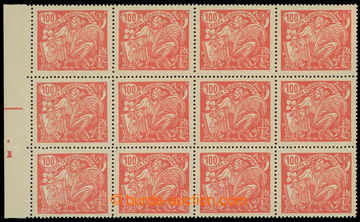 230050 -  Pof.173B plate number, 100h red, blk-of-12 with L margin an