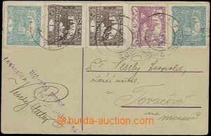 23044 - 1919 postcard franked 5  pcs stamp. Pof.1 2x, 2, 2x 4A. Nati