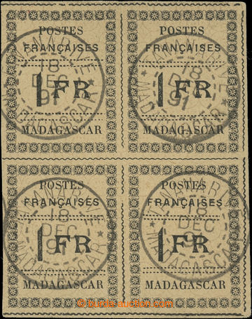 230794 - 1891 Yv.12, Numerals 1Fr in BLOCK OF FOUR with CDS TAMATAVE;