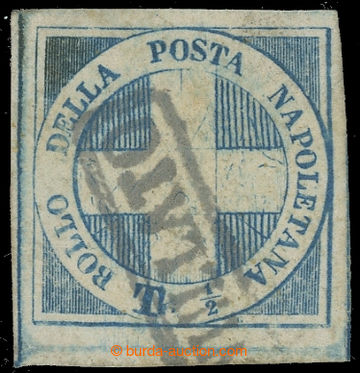 230805 - 1860 Sass.16, Savojský kříž ½T modrá s raz. ANNULATO; 