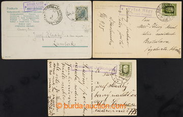 230829 - 1905-1926 sestava 3ks pohlednic s rámečkovými raz. pošto