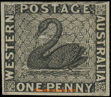 231065 - 1854 PLATE PROOF for SG.1, Black Swan 1P black, plate proof 