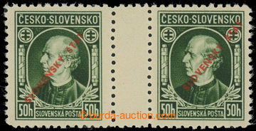 231229 - 1939 Sy.S23B, Hlinka 50h green, 2-stamps. horiz. gutter with