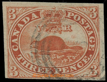 231421 - 1852 SG.5, Beaver 3C red, hand-made paper; left lower margin
