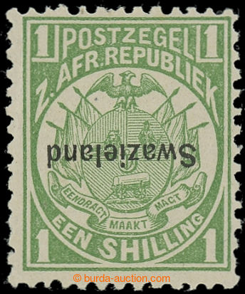 231436 - 1889 SG.3a, Coat of arms 1Sh green, INVERTED overprint SWAZI