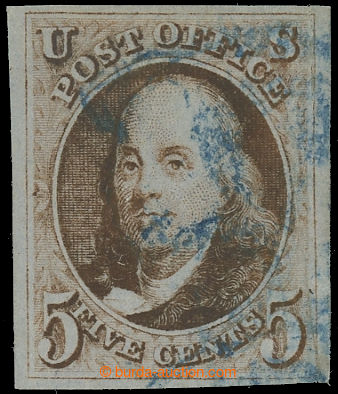 231446 - 1847 Sc.1, Franklin 5C dark red-brown, with blue postmark; w