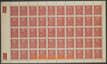231654 - 1939 COUNTER SHEET / Pof.DL1, value 5h red, whole 50 pcs of 