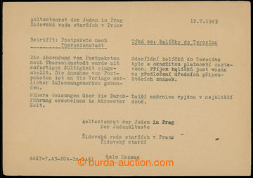 231720 - 1943 PROTEKTORÁT - GHETTO TEREZÍN / cyklostylovaný proviz