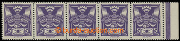 231778 -  Pof.144B, 5h violet, horizontal strip of 5 with R margin fr