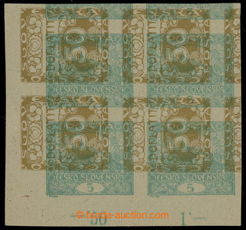 231781 -  PLATE PROOF  5h blue-green, LL corner blk-of-4 with joined 