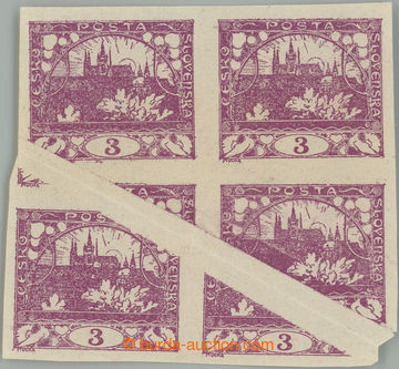 231928 -  Pof.2VV, 3h violet, block of four with oblique wide paper c