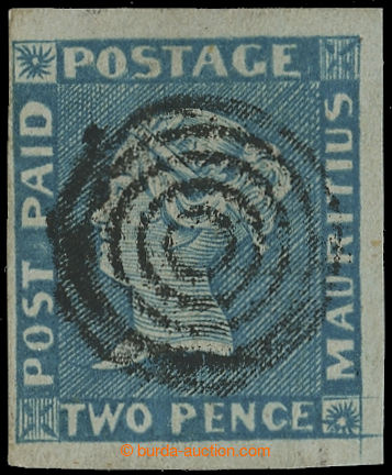 231979 - 1848 SG.8, Blue Mauritius POST PAID 2P early impression, cen