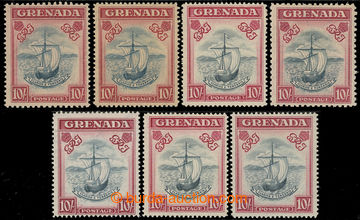 232000 - 1938 SG.163a-163f, Coat of arms Sailing Ship 10Sh red / blac
