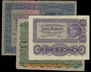 23207 - 1922 Rakousko  10, 100, 1000 K, 2.1.22, kvalita 3-4.