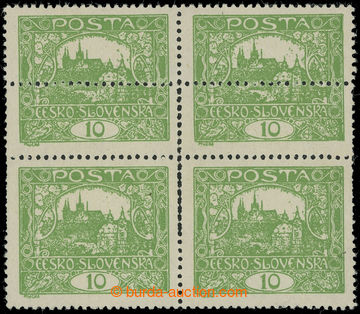 232074 -  Pof.6A production flaw, 10h green, block of four with comb 