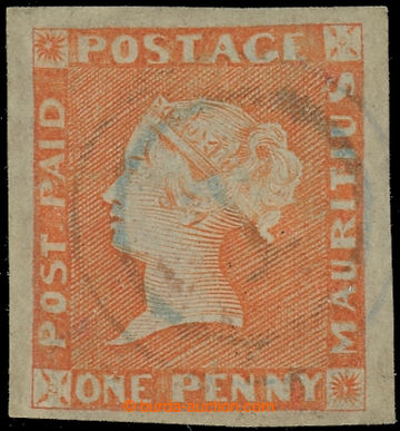 232128 - 1849 SG.7, Red Mauritius POST PAID 1P orange-vermilion, earl