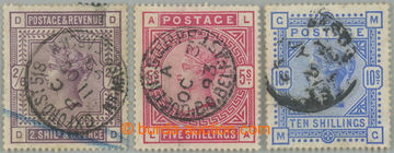 232175 - 1859 SG.178, 180, 183, 2Sh6P, 5Sh and 10Sh with wmk Large an