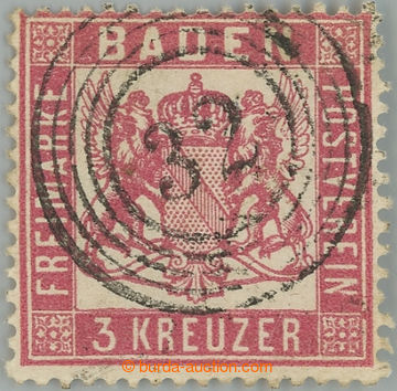 232176 - 1862 Mi.16, Znak 3Kr růžově červená s kruhovým raz. 32