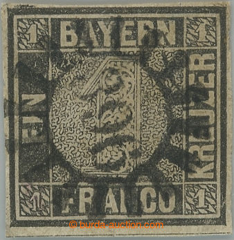 232185 - 1849 Mi.1I, Číslice 1Kr černá s raz. 396; vlevo dole opr