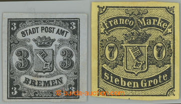 232190 - 1855-1860 Mi.1, 3, Znak 3Gr černá, II. typ + 7Gr žlutá; 