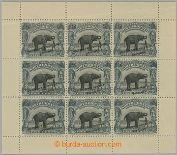 232355 - 1909 PLATE PROOF / SG.165, Elephant 5c, block-of-9 in differ