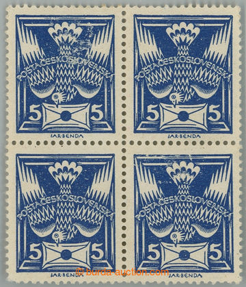 232484 -  Pof.143A production flaw, 5h blue, block of four with full 