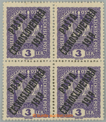 232594 -  Pof.33x, Crown 3h violet as blk-of-4, thick paper, all I. o