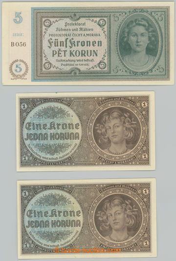 232742 - 1940 Ba.30, 31, comp. of 3 bankovek: 2x 1 Koruna b.l. (1940)