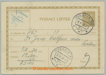 232756 - 1937 CPL3B, podací lístek na telegram Znak 50h, česká mu