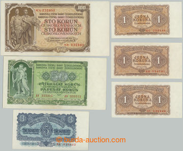 232757 - 1953 Ba.86b, 87b, 91a1, 92b, comp. of 6 bankovek: 3x 1Kčs 1