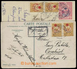 23298 - 1916 - 17 2ks vyfr. pohlednic přetiskovými zn., DR Pera a 