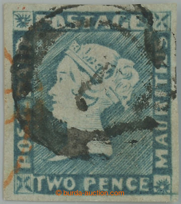 233122 - 1848-1859 SG.22, MODRÝ MAURITIUS POST PAID 2P, worn impress
