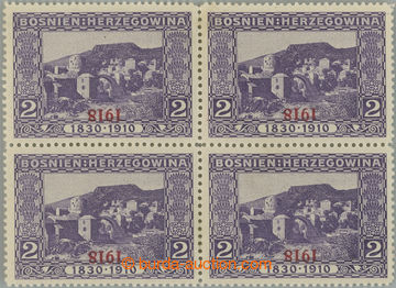 233198 - 1918 ANK.147K, 4-blok Krajinky 2h fialová, PŘETISK 1918 P