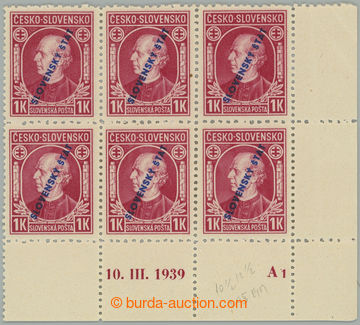 233402 - 1939 Sy.24C, Hlinka 1Ks red with overprint, LR corner blk-of