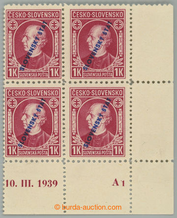 233403 - 1939 Sy.24C, Hlinka 1Ks červená s přetiskem, pravý doln�