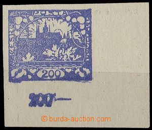 23365 -  200h modrá, rohový kus, slitý tisk, Pof.22b, stopa v okr