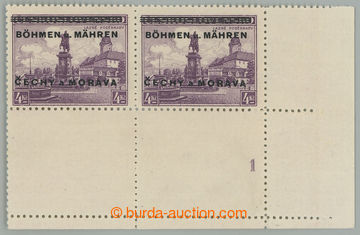 233713 - 1939 Pof.K17, Poděbrady 4CZK, LR corner blk-of-4 (2 stamp. 