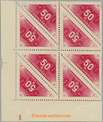 233784 - 1937 Pof.DR2B, 50h red, LL block of 8 with whole plate numbe