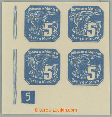 234027 - 1939 Pof.NV2, 5h blue (the first issue.), L corner blk-of-4 