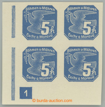 234040 - 1939 Pof.NV2, 5h modrá (I. vydání), levý rohový 4-blok 