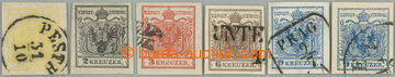 234176 - 1850 Ferch.1-5, Coat of arms 1Kr-9Kr, various papers and typ