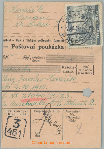 234227 - 1942 KT AUSCHWITZ / část peněžní průvodky vyfr. protek
