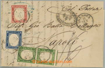 234533 - 1857 letter to Naples with nice tricolor franking of stamps 